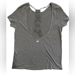Billabong Gray Women's Top with Intricate Open Back Stitch Design - Size Large